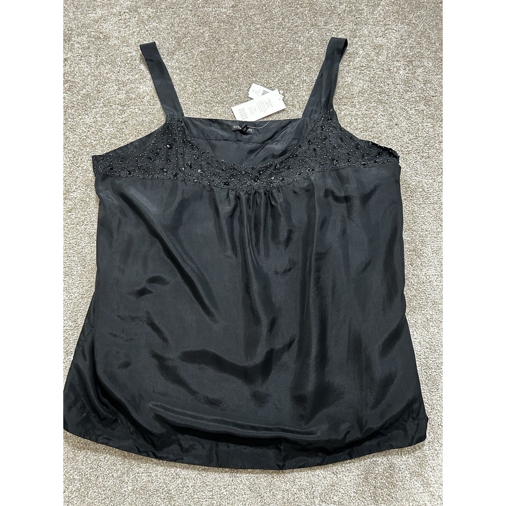Eileen Fisher Women's 3X Black Silk Satin Beaded Tank Top Special Occasion
